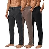 Real Essentials 3 Pack: Men's Cotton Pajama Pants Soft PJ Lounge Bottoms Loungewear Elastic Waist Pockets (Big and Tall)