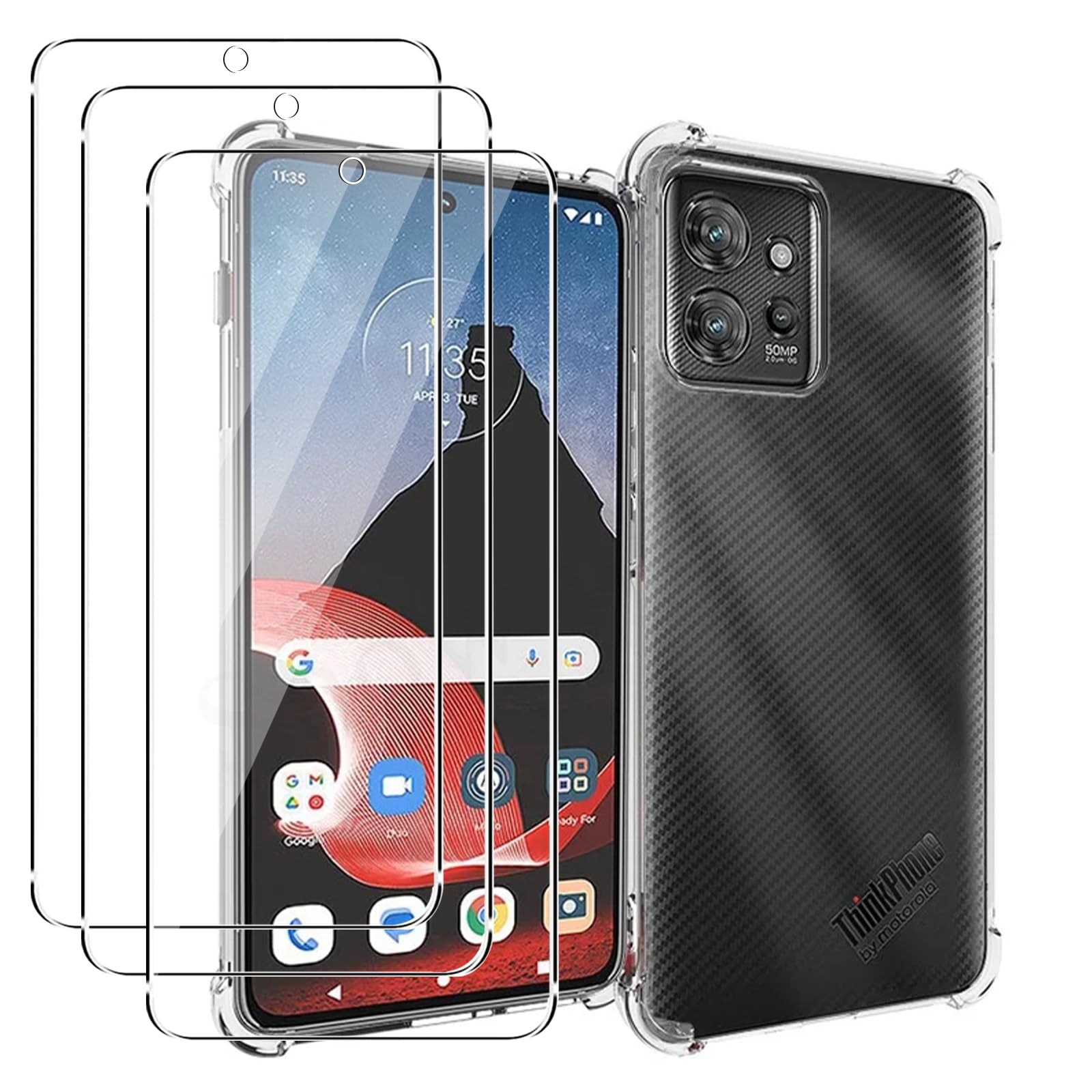 KUSINHOKA Case Compatible with Motorola ThinkPhone + 3 Pack Screen Protector,Ultra Transparent,Drop Proof,Anti Scratch Thin Slim Soft TPU Silicone Clear Cover,Transparent