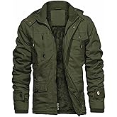 CHEXPEL Men's Thick Winter Jackets with Hood Fleece Lining Cotton Military Jackets Work Coats with Cargo Pockets Outwear