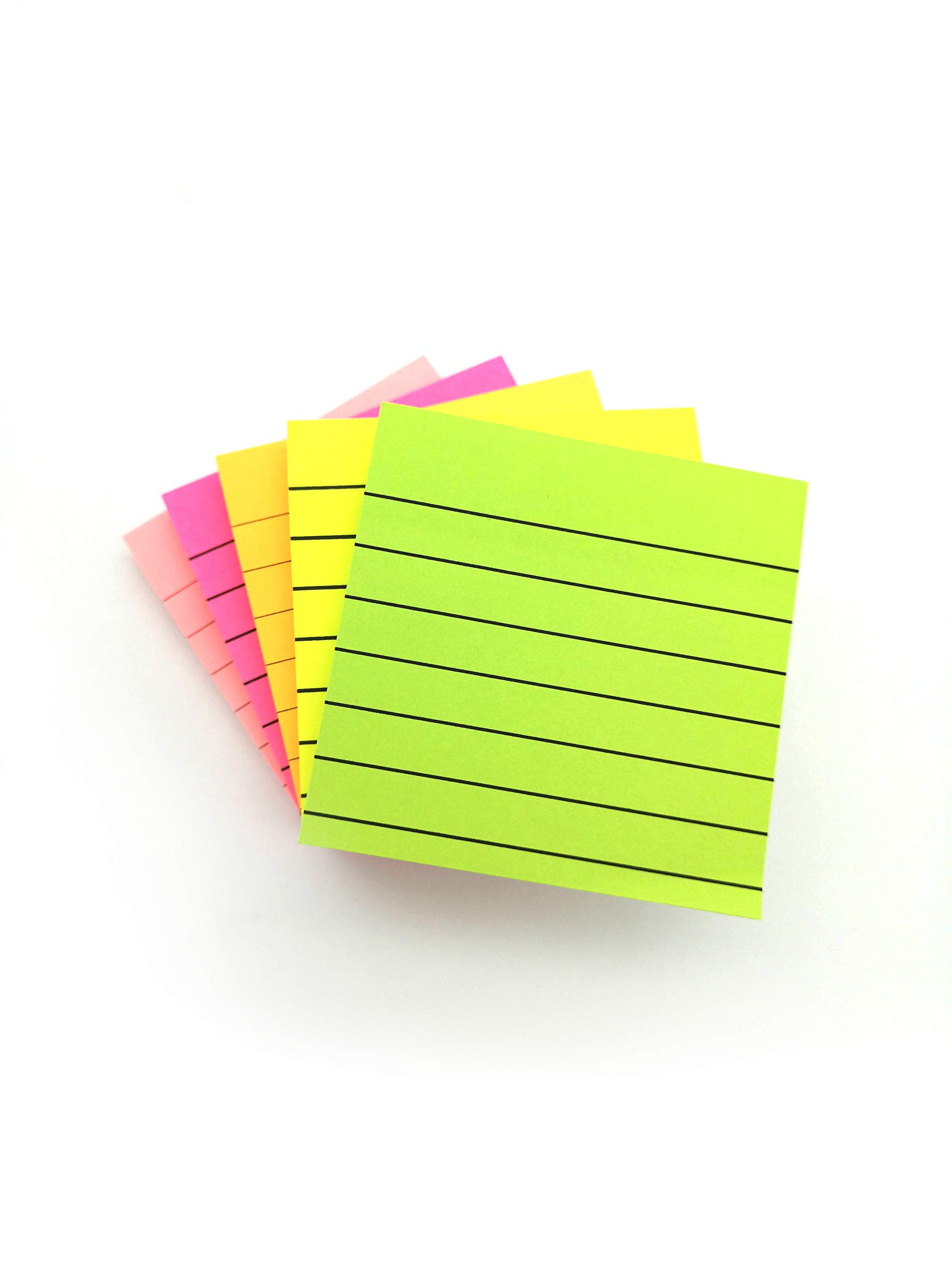 12 Pads Lined Bright Colour Sticky Post Notes Removable Adhesive 76x76mm 100 Sheets Per Pad - Orange, Pink, Green, Yellow