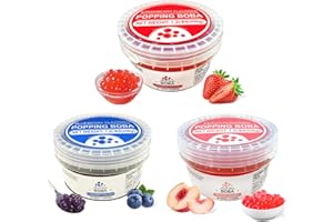 Soeos Popping Bobas, 550g Per Pack, Ready-to-Use Fruit Boba Pearls for Bubble Tea and Toppings (Strawberry+Blueberry+Peach)