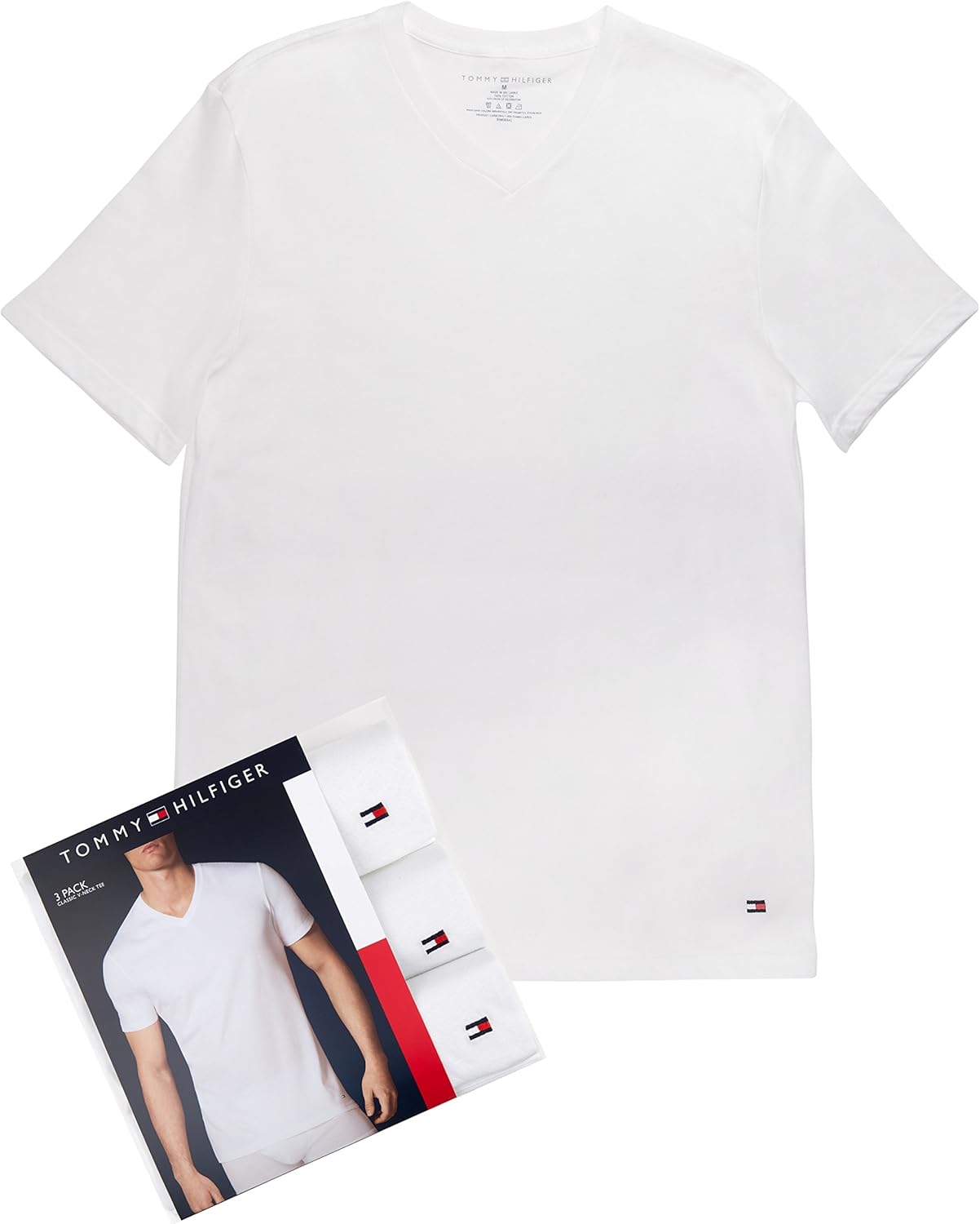 Tommy Hilfiger Men's Flag V Neck Tee at  Men’s Clothing store