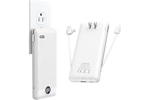 Portable Charger with Built-in Cords and AC Wall Plug,10000mAh USB C Power Bank,VRURC 5 Output & 2 Input LED Display External