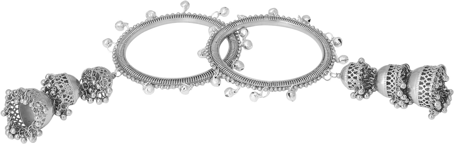 Jwellmart Indian Ethnic Bollywood Collection Oxidized Silver Ghungroo Metal Bangle Set for Women and Girls
