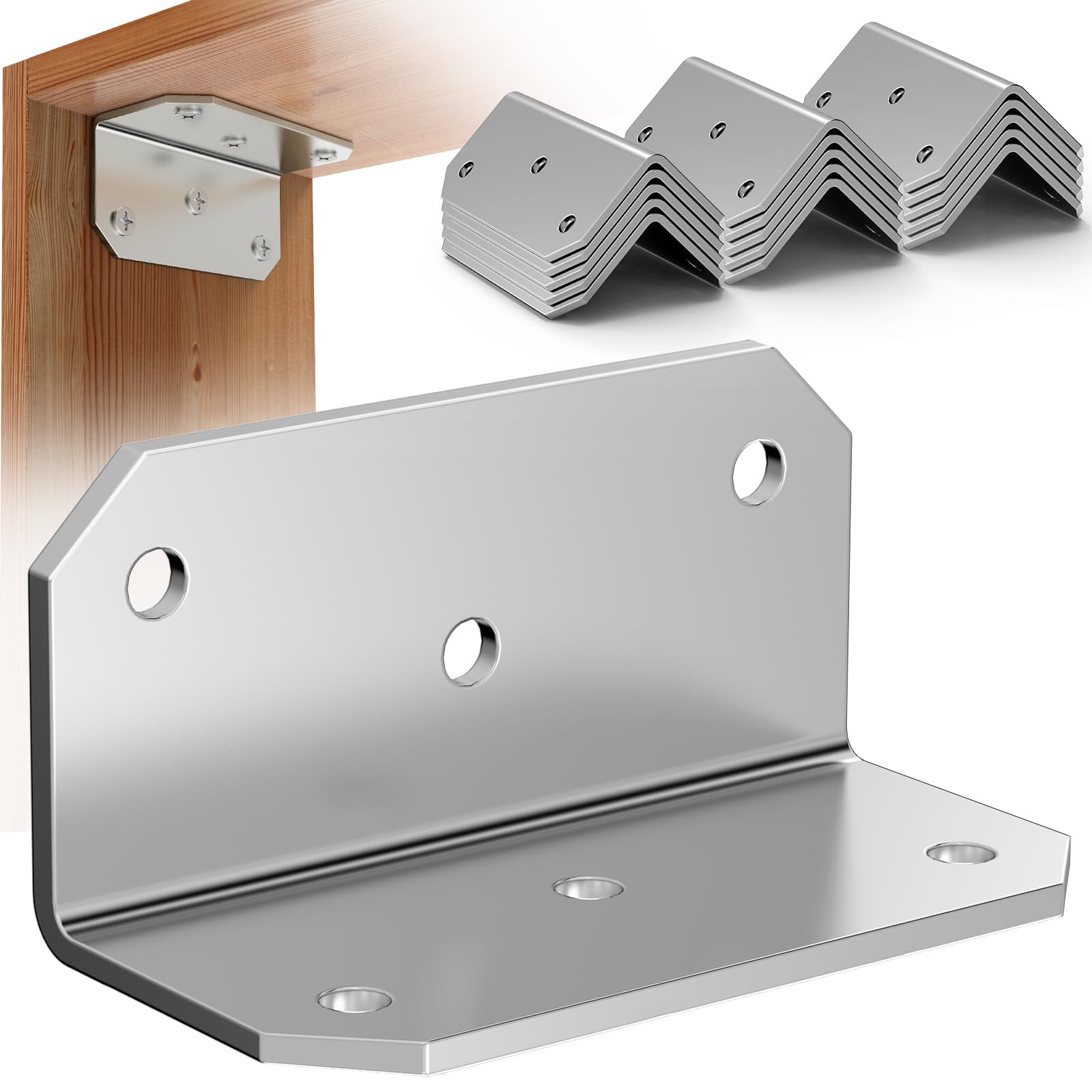 Photo 1 of 15 PCS L Brackets Corner Brace 4''x2''x2'' Galvanized Medium L Angle Bracket Iron Heavy Duty L Angle Steel Braces Joint Fastener Brackets Screws for Wood Shelves,Furniture,Cabinet,Frame,Fence, Silver