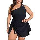 SOLY HUX Women's Plus Size Bathing Suit One Piece Swimsuit One Shoulder Tie Knot Swim Dress Swimwear