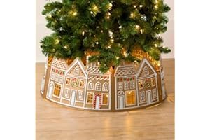 JOYWU Gingerbread House Christmas Tree Collar with LED Lights,26 in Lighted Gingerbread House Xmas Tree Skirt for Small Middl