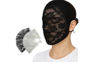 JOSUYOFO 2 Packs Lace Face Cover Full Face Mesh Mask Bandana Mask Face Protective Sun Protector Headwear Halloween Private Masquerade Ball Party Halloween Party Wedding Dress Headdress (White&Black)