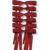 6PCS Hair Accessories for Women Girls 9.8inch Wine Red Hair Bows Long Tail Bow Hair Clips Barrettes Tassel Ribbon Bowknot Slides Metal Alligator Clips Hairpins for Toddlers Teens