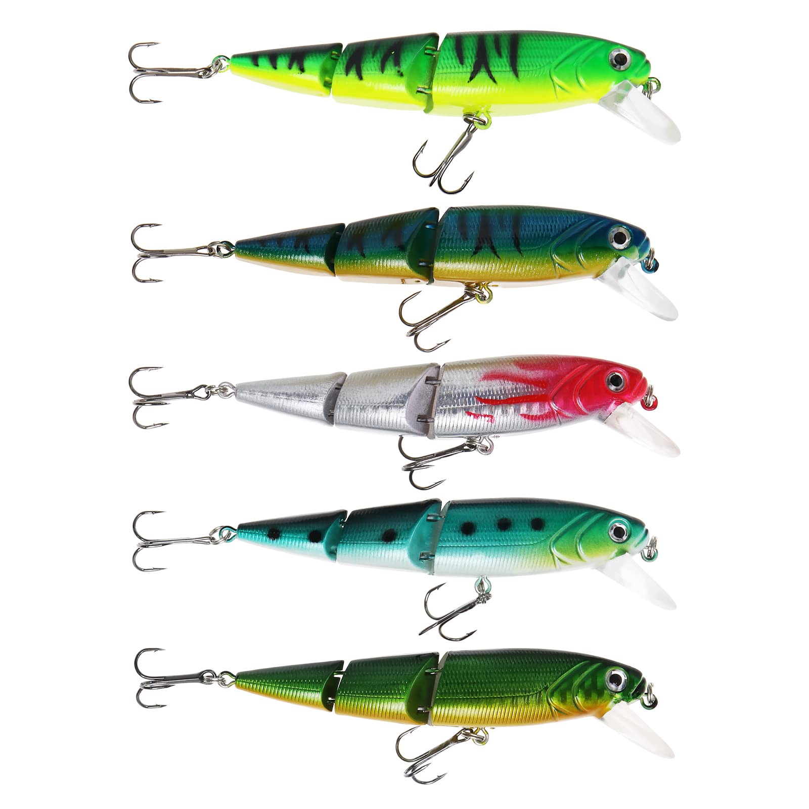EMSea 5PCS Multi Jointed Fishing Lures Artificial Baits Plastic Lifelike Swimbaits Simulation Lures Fishing Tackles for Bass Yellow Perch Walleye Pike