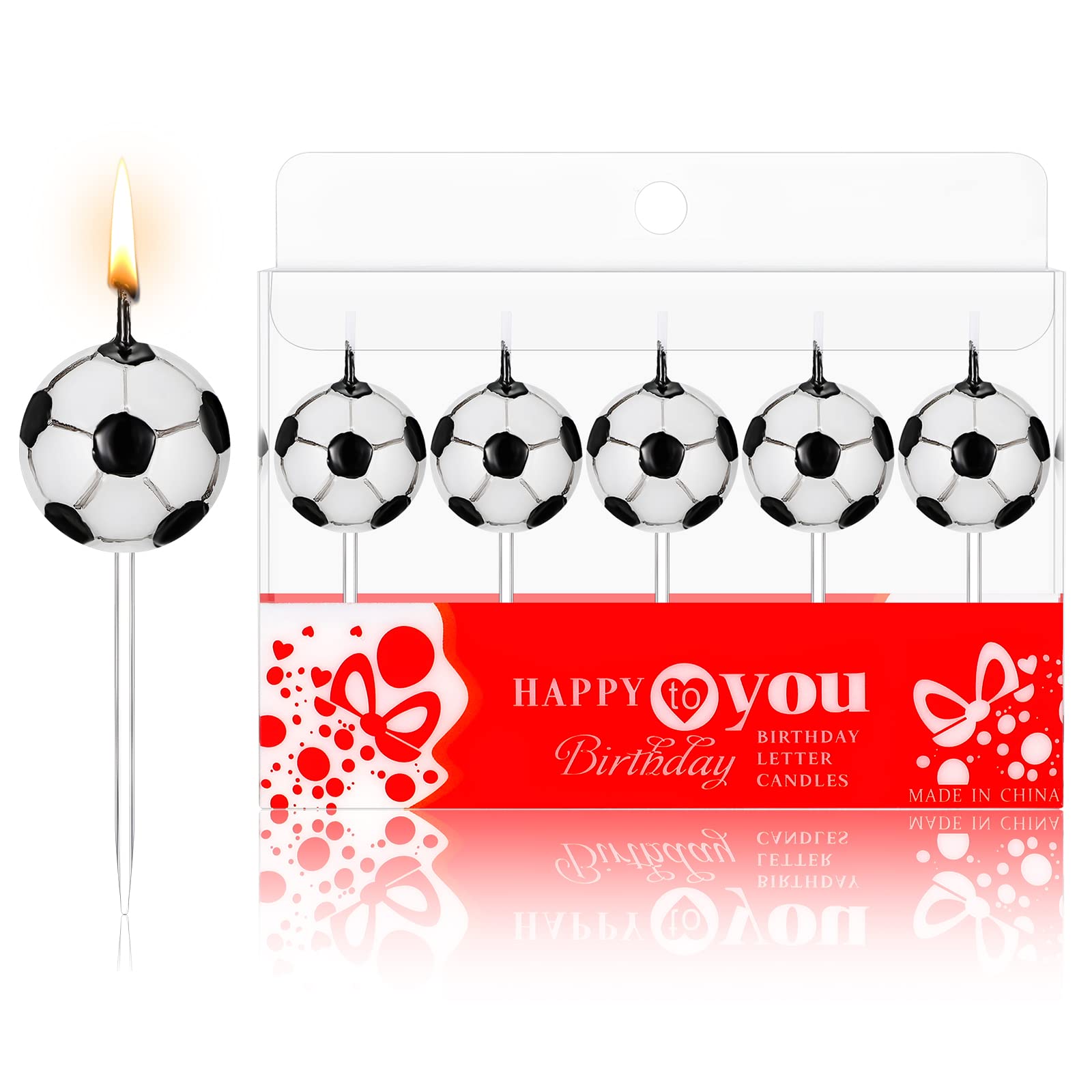 5 Pieces Football Cake Candles Soccer Ball Shaped Cake Decorations Football Cupcake Toppers Birthday Candles for Boys Girls Kids Party Decorations Gifts, White and Black (Football)