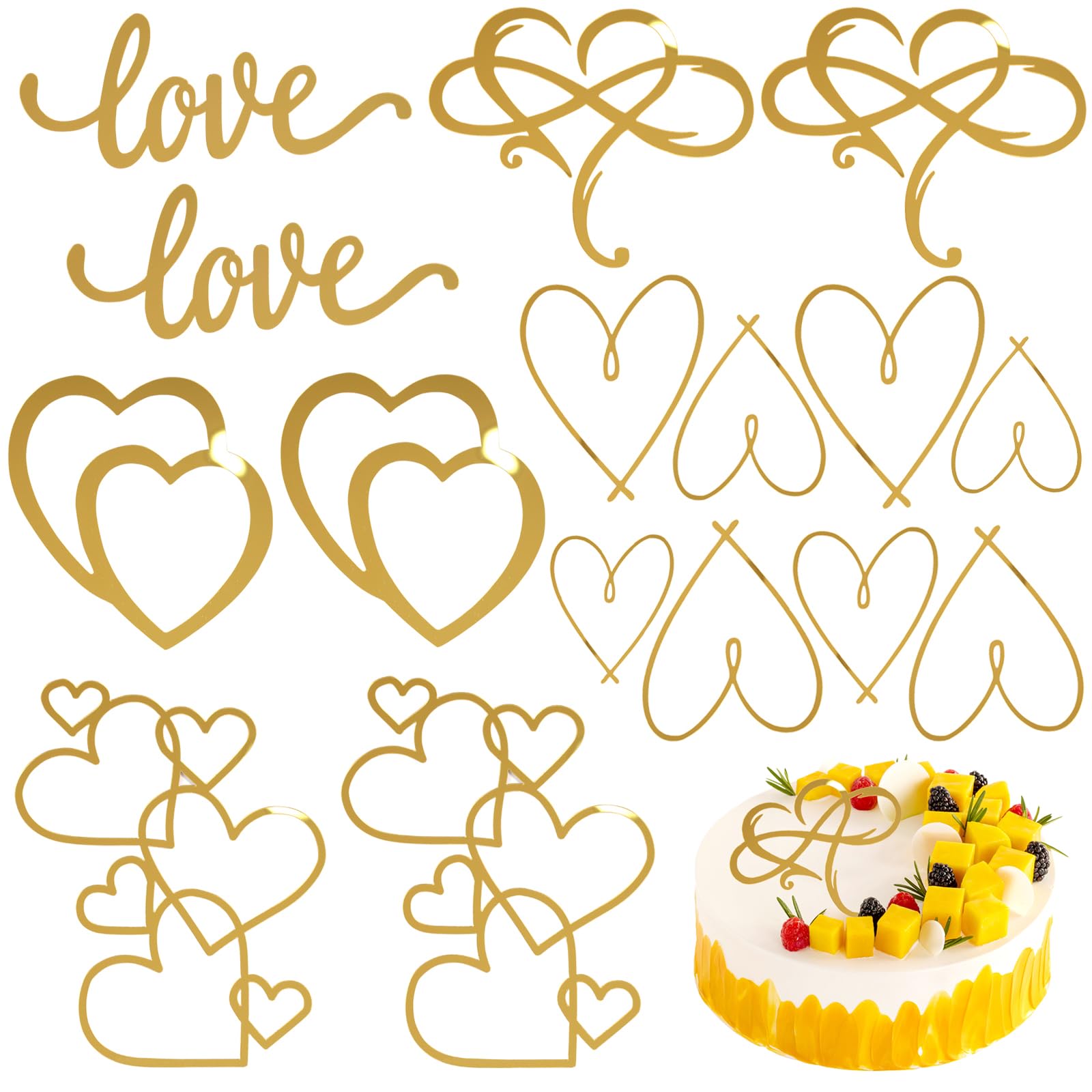 Photo 1 of 10 Pcs Acrylic Cake Toppers Minimalist Art Heart Love Cake Topper Gold Cake Decoration for Valentine's Day Birthday Wedding Bridal Shower Party