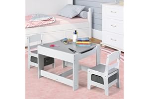 Costzon Kids Table and Chair Set, 3 in 1 Wooden Activity Table for Toddlers Arts, Crafts, Drawing, Reading, Playroom, Toddler Table and Chair Set w/ 2 in 1 Tabletop, Storage Space, Gift for Boy & Girl