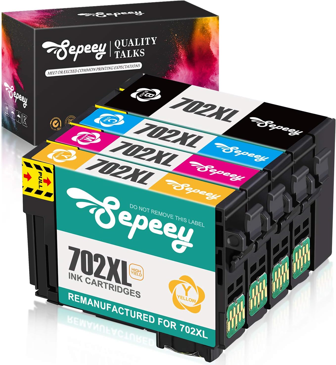 Sepeey Remanufactured Ink Cartridge Replacement for Epson 702XL 702 XL, to use with Epson Workforce Pro WF-3720 WF-3733 WF-3730 Printer (Black, Cyan, Magenta, Yellow) 4 Pack