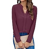 Blooming Jelly Women's Dressy Casual Blouses Business Long Sleeve Shirts V Neck Work Tops Fall Fashion Outfits