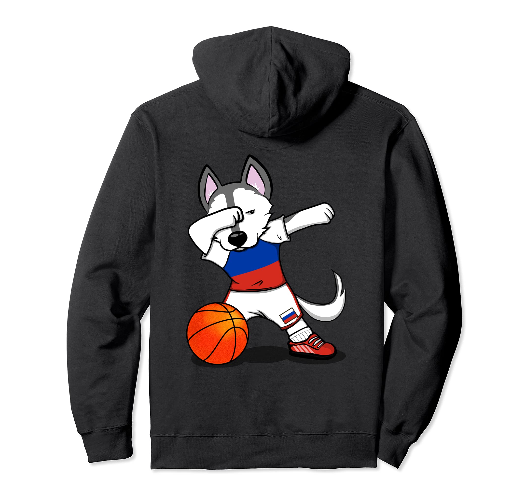 Dabbing Husky Russia Basketball Fans Jersey - Russian Flag Pullover Hoodie
