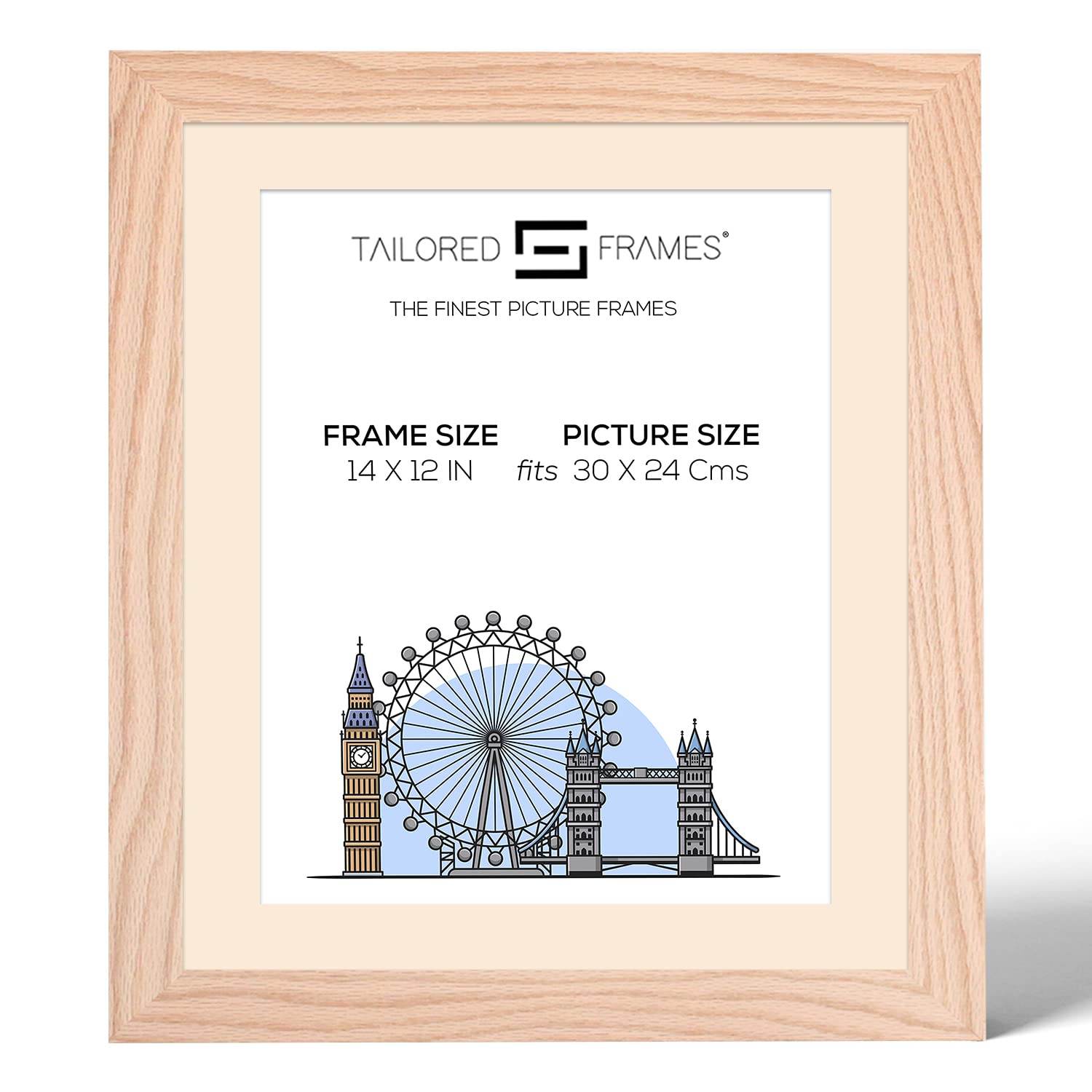 Tailored Frames 99 Solid Natural Oak 14" x 11" Frame for 24 x 30Cm Picture | Single Picture Frames | Wall Hanging Type | Photo Frame with Antique Mount