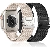 Braided Stretchy Bands for Apple Watch Ultra 3/2 Band 49mm 46mm 45mm 44mm 42mm Men Women,Parachute Buckle Woven Nylon Wristband Sport Solo Loop Strap for iWatch Ultra Series 11 10 9 8 7 6 5 4 3 SE3/2
