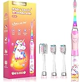 Kids Electric Toothbrush Toddler Toothbrush Age 2-4-8-12 Electric Toothbrush Kids with Timer Rainbow LED Light Up Vibrating Toothbrush Battery Operated Childrens Girls Sonic Tooth Brush (Pink Unicorn)