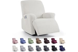 KinCam Recliner Covers, Stretch Reclining Chair Covers, Recliner Sofa Slipcovers Stripe Jacquard Recliner Couch Covers Furniture Protector Covers for Pet Kid (1 Seater, Cream)