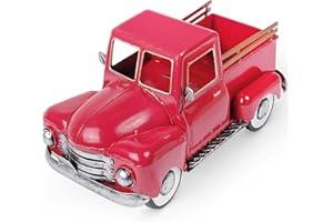 FJAXLJGYP Vintage Red Metal Truck Decor, Red Truck Christmas Decor, Decorative Tabletop Storage,Farmhouse Pickup Truck Planter for Garden Home Holiday Decor