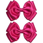 ZOLYCO 4.5-Inch Hair Bows Alligator Clips Delicate Satin Hair Accessories for Girls, Toddler, Kids and Women Birthday Wedding Christmas Occasions- Set of 2 (Hot Pink)