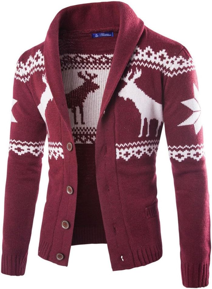 Men's Sweater, OSTELY Autumn Winter Christmas Turndown Collar Xmas Knitwear Coat Jacket Cardigan
