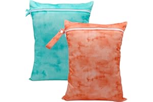 YULUONAPS Wet Dry Bag Waterproof Reusable Wet Bag for Swimsuit, Travel, Beach, Pool, Bathing Suit, Diapers, Dirty Yoga Gym Clothes Daycare Organizer One Zippered Pocket(orange blue)