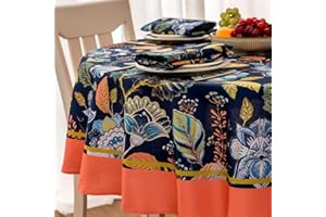 EHouseHome Indoor Outdoor Tablecloth Water Resistant Spill Proof Fabric Table Cover 60Inch Round,Orange Marita