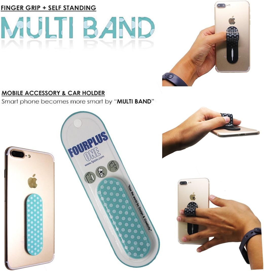 iHeartech Phone Grip, Cell Phone Secure Holder, Car Vent Mount Stand, Compatible with Smartphone & Small Tablet, Mint Green Polka Dot