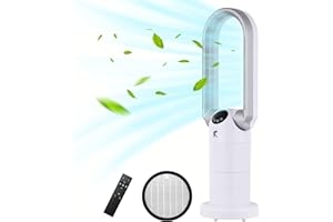Ocean Loong Bladeless Tower Fan and Air Purifier in one, 120° Oscillating Bladeless Fan with Remote, Touch,Tilte Head, 9H Timer, Table Fans for Bedroom Home, 28W, AB01P (White)