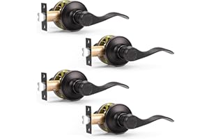 Probrico Passage Door Levers Oil Rubbed Bronze, Wave Style Keyless Door Handles Closet Hallway Interior Door Handles, 4 Pack