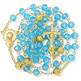 KOMI Crystal Rosary Beads with Jesus Crucifix, Catholic Necklace for Women First Communion Rosarios Wedding Rosary with Velvet Bag