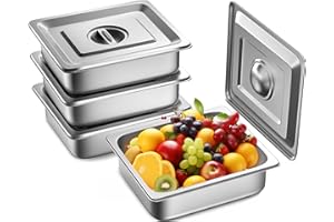 ZeroPone 4 Pack Hotel Pans with Lids, 1/2 Size 4" Deep Steam Table Pans, Stainless Steel Food Pans 22 Gauge Anti Jam 12.8" L x 10.4" W Commercial Food Storage Containers