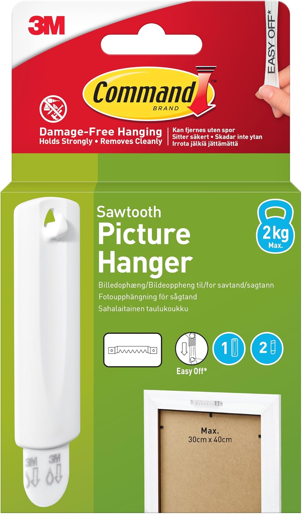 Command Sawtooth Picture Hanger Kit with Adhesive Strips 1.8kg White 75x25