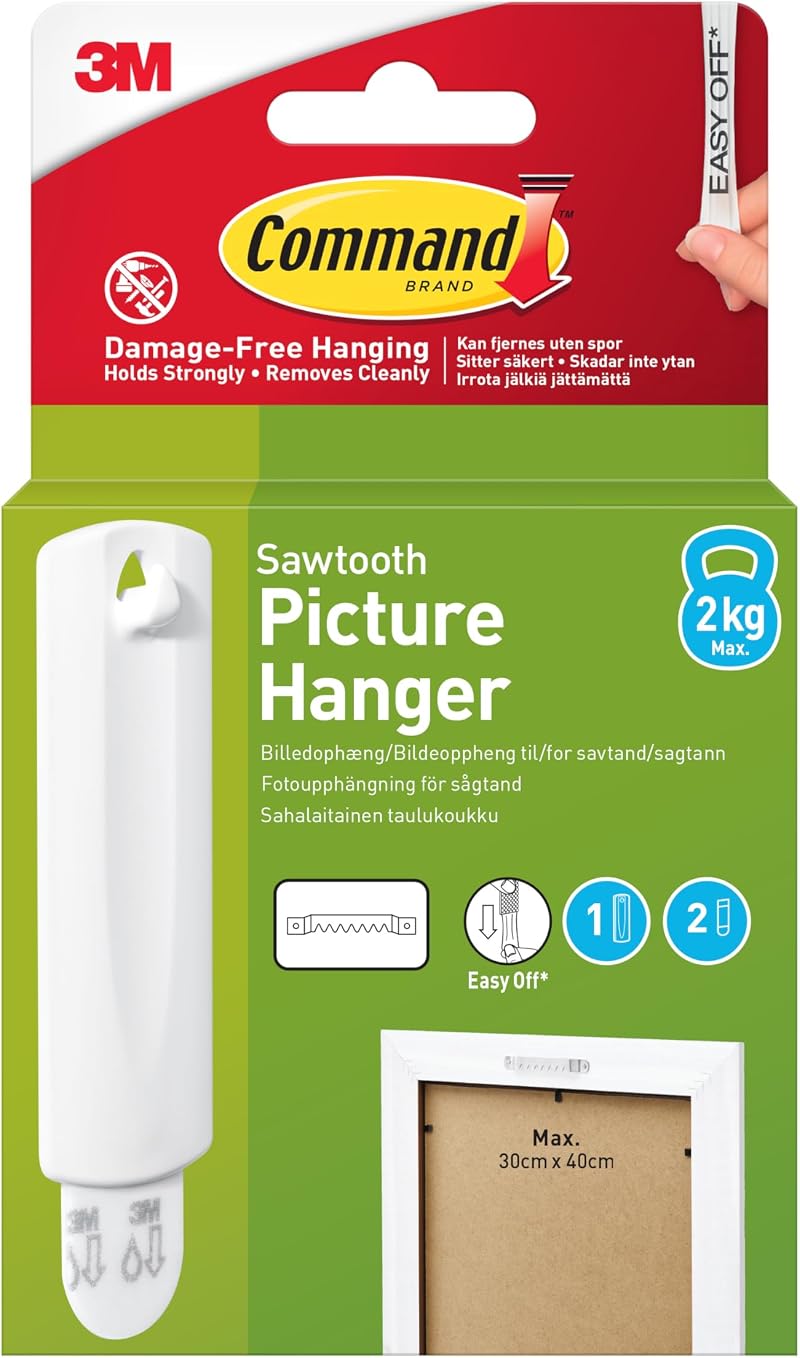 Command Sawtooth Picture Hanger Kit with Adhesive Strips 1.8kg White 75x25