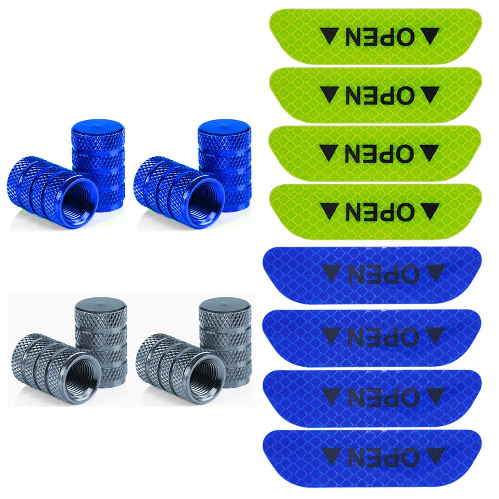 senvenelec 16Pcs premium colored aluminum valve cap to prevent air leakage-universal valve cap, anti-collision warning reflective sticker (Gray, blue, fluorescent green)