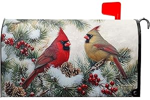 HAROONI Winter Cardinal Birds Mailbox Covers Magnetic Standard Size 21x18in Christmas Decoration Mailbox Wraps Post Letter Box Cover for Home Garden Outdoor Yard
