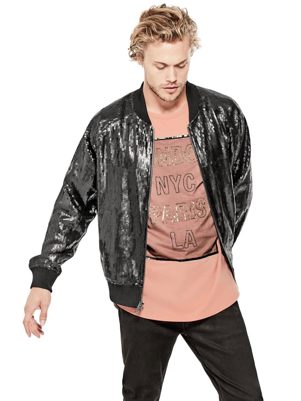guess sequin bomber jacket