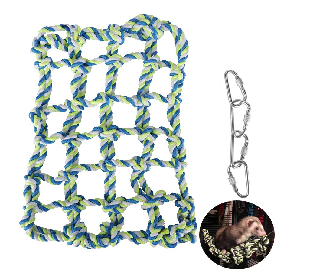 niCWhite Hamster Climbling Cotton Rope Nets, Rat&Ferret Hanging Hammock for Cage,Small Animal Activity Toy for Rats,Chinchillas,Ferrets,Degus,with 4 Hooks