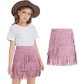 Girls Kids Fringe Skirts 60s 70s Hippie Skirt Cowgirl Western Faux Suede Tassel Leather Skirt Hallowee