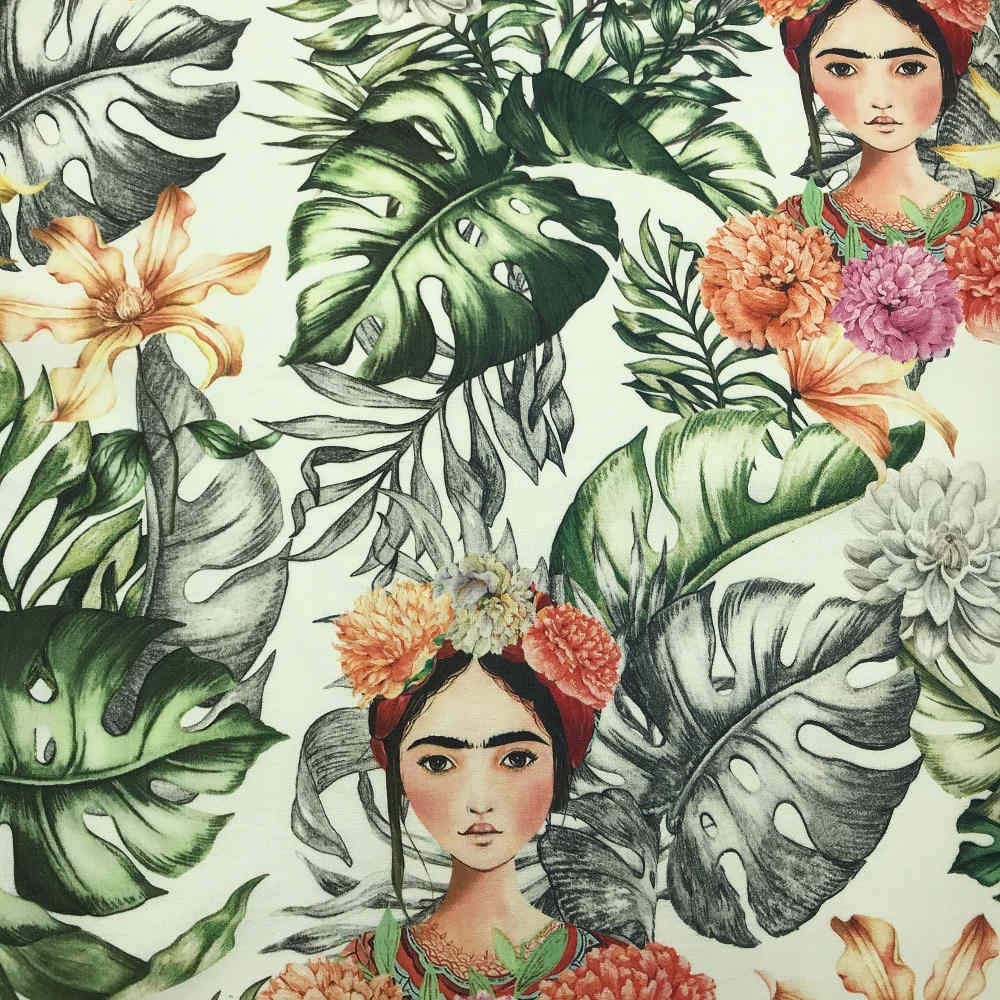 Kt KILOtela - Digital Printed Canvas Fabric - Half Panama 100% Cotton - 100cm Length x 280cm Width | Frida Tropical - Multicolor ─ 1 Meter — image 1