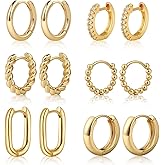 Feskive Small Gold Huggie Hoop Earrings Set for Women，Dainty 14K Gold/Silver Plated Twisted Hoop Earrings Cubic Zirconia Stud Earrings Lightweight Hypoallergenic Earrings for Women