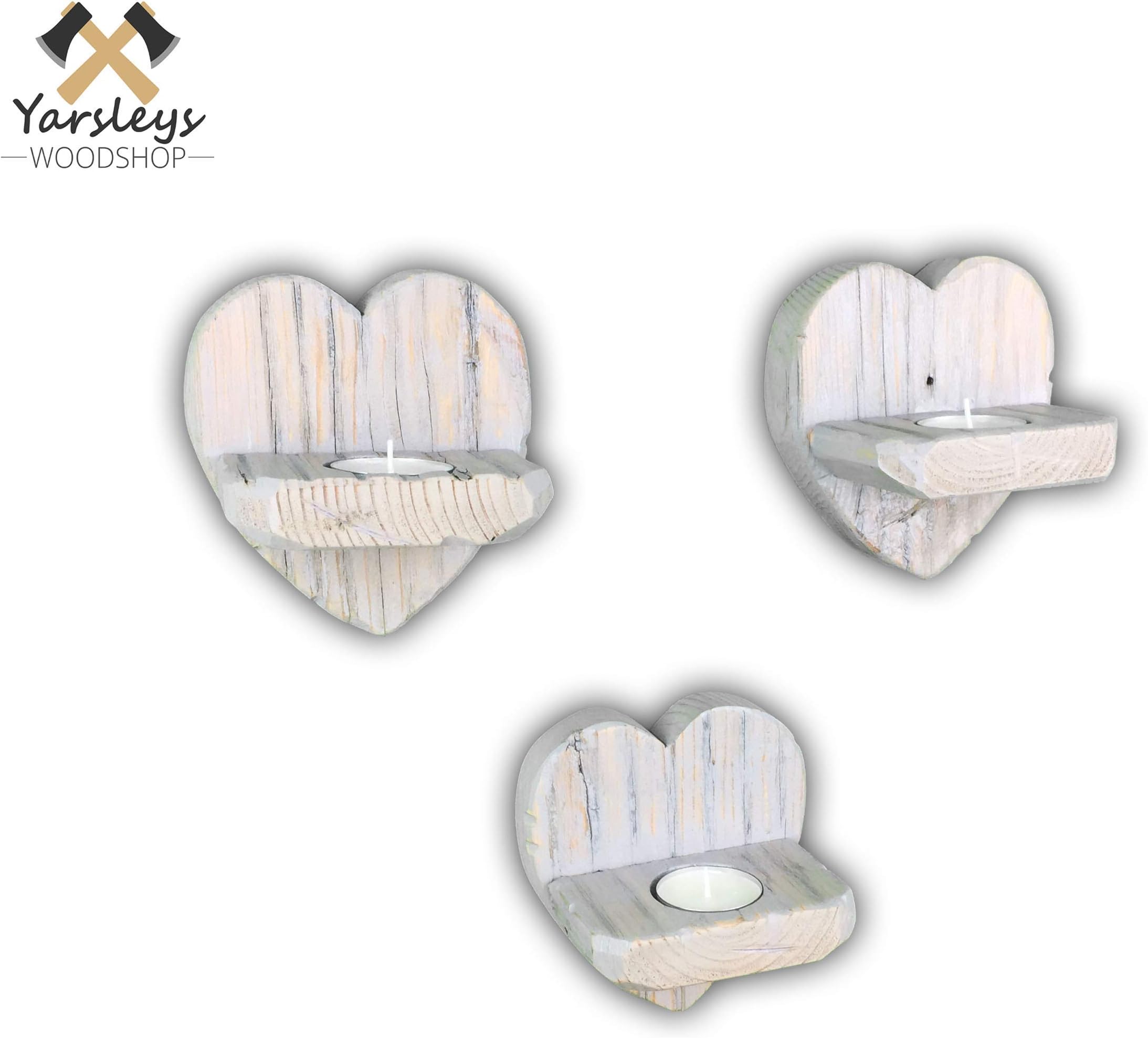 Gray Heart sconce Wall Mounted Wood Shelf Candle Holders Shabby Chic Tea Lights Set of 3