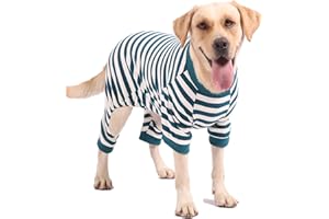 Uadonile Dog Pajamas, Large Dog Pajamas Onesie, Dog Christmas Pjs, Dog Pajamas for Corgi Bulldog, Boy Girl Dog Jumpsuit, Green and White Striped, L
