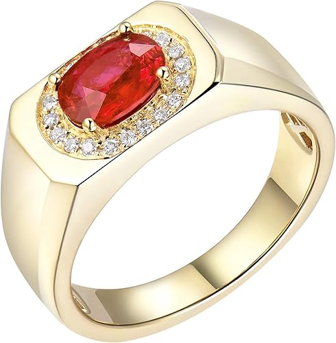 Beyond jewelry 1.1 Carat Natural Ruby Wedding Ring for Men 14K Yellow Gold with Genuine Diamond