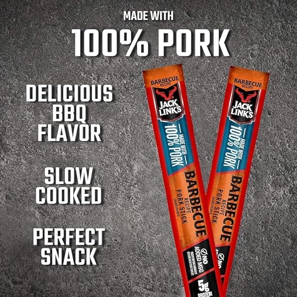 JACK LINK’S MEAT STICKS, BARBECUE RECIPE PORK – PROTEIN SNACK STICK WITH 5G OF PROTEIN, MEAT SNACK STICKS MADE WITH 100% PORK, KETO FRIENDLY – 0.92 OZ. (1 COUNT)