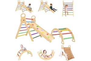 LVHERO 7 in 1 Pikler Triangle Set, Foldable Toddler Baby Climbing Toys with Arch&Ramp&Ladder, Wooden Montessori Climbing Set with Tent, Baby Climber Indoor Playground Jungle Gym for Toddlers Montessori Toys