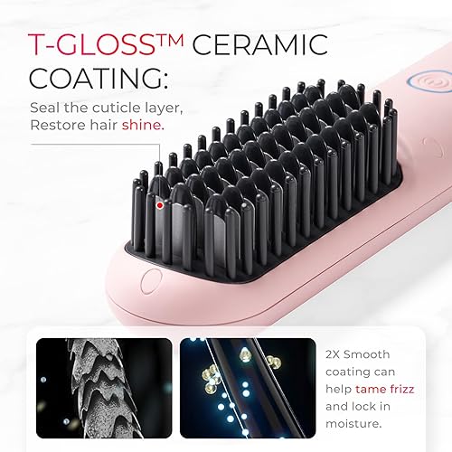 TYMO Porta Cordless Hair Straightener Brush, Portable Mini Straightening  Brush for Travel, Negative Ion Hot Co