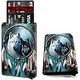 DEGDFSGR Credit Card Holder Aluminum Auto Pop Up Wallet Case,Leather Card Case Front Pocket Trifold Wallet with RFID Blocking Banknote Slot Thin Wallets for Women Men Girl, Wind Chime Wolves